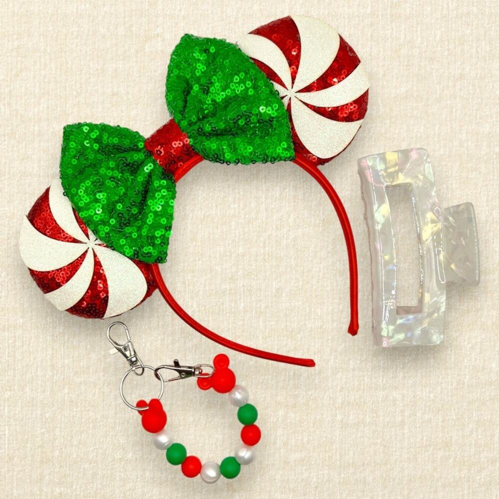 Candy Cane Minnie Ears | Disney-Inspired Christmas Mouse Ears - Picture 2 of 4